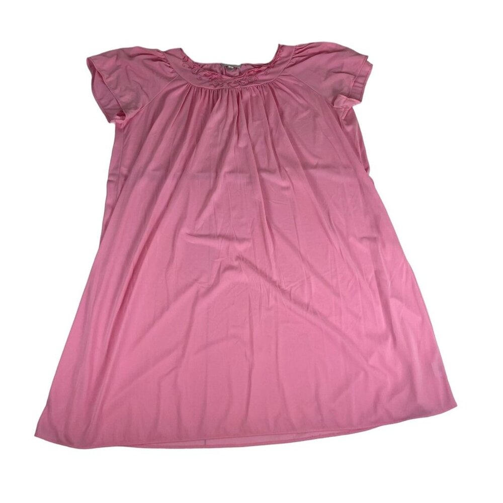 Miss Elaine Women's Dress Pink Short Sleeve Pleated Nightgown Pullover Unlined